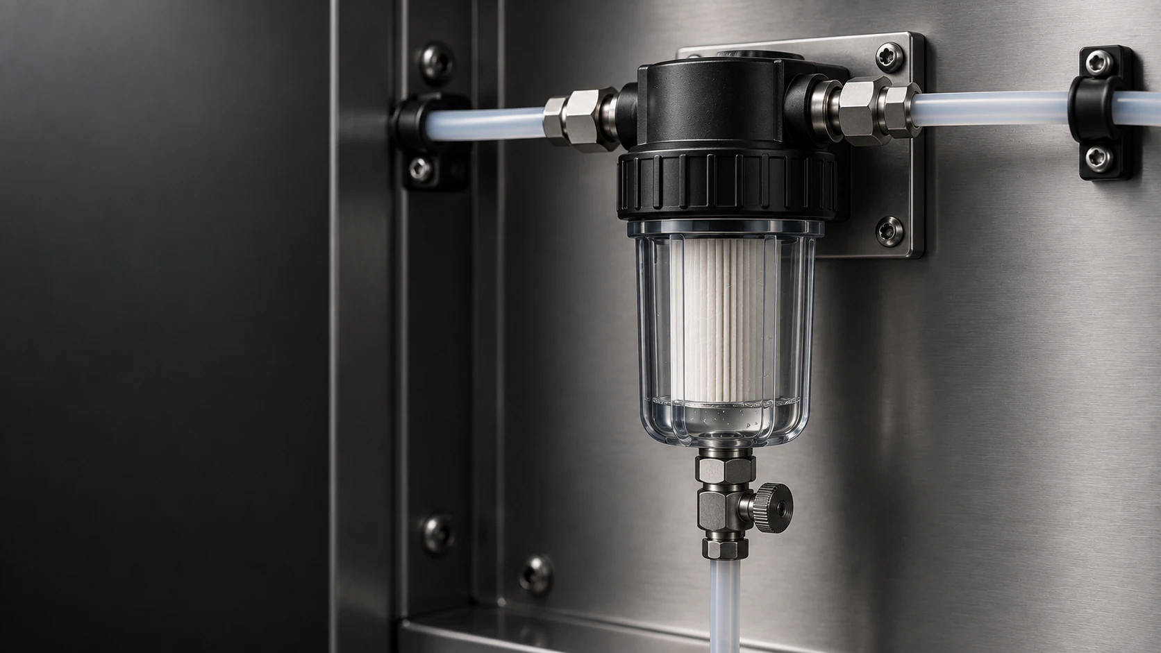 Filter with condensate drain in the sample conditioning